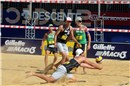 Rogers (USA) receives the Mikasa during the winning against Alison/Emanuel (BRA)