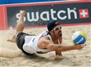 Todd Rogers of the United States makes a key defensive play during men's gold medal final action at the 2008 SWATCH FIVB World Tour smart Grand Slam in Berlin.